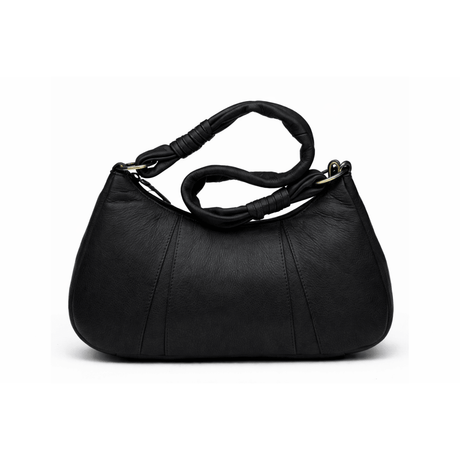Black leather handbag on a white background - okotoks hc pharmacy