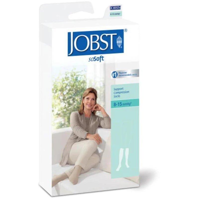 JOBST compression sock packaging with a woman wearing socks on a white background - okotoks hc pharmacy