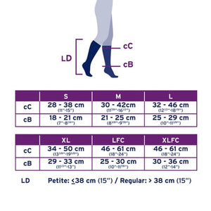 Measurement chart for socks with size guide on a white background - okotoks hc pharmacy