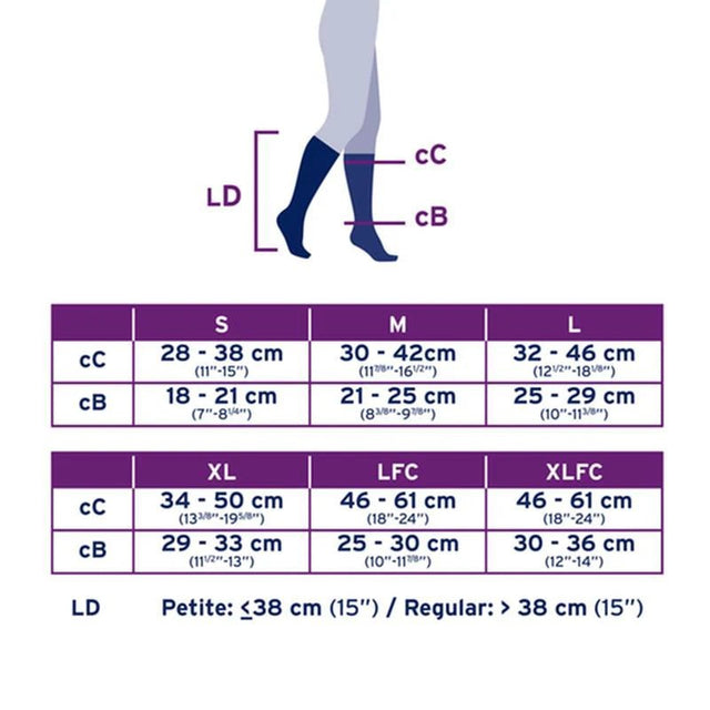 Measurement chart for socks with size guide on a white background - okotoks hc pharmacy