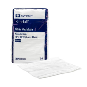 Pack of Kendall white washcloths with packaging on a white background - okotoks hc pharmacy