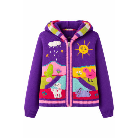 Colorful children's hoodie with cartoon designs on a white background - okotoks hc pharmacy