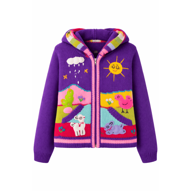 Colorful children's hoodie with cartoon designs on a white background - okotoks hc pharmacy