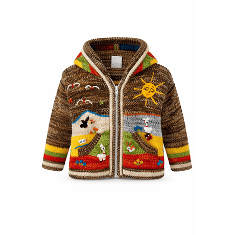 Colorful children's sweater with animal designs on a white background - okotoks hc pharmacy