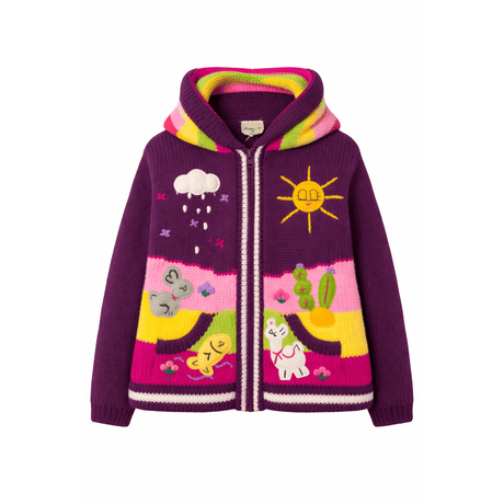 Colorful children's hoodie with animal and weather graphics on a white background - okotoks hc pharmacy