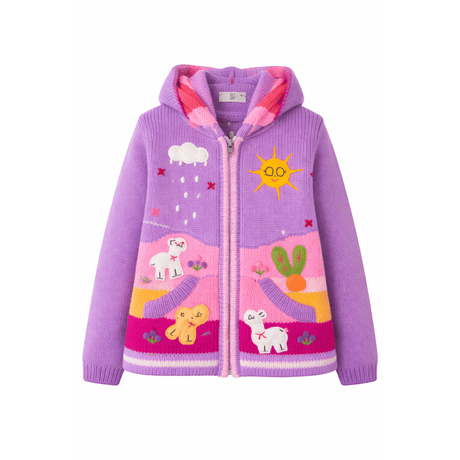 Children's purple hoodie with cartoon designs on a white background - okotoks hc pharmacy