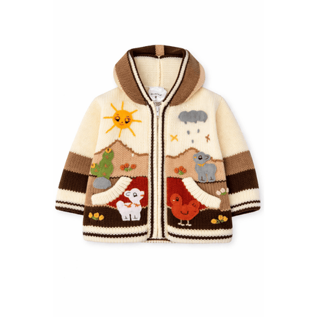 Children's knitted jacket with animal and weather pattern on a white background - okotoks hc pharmacy