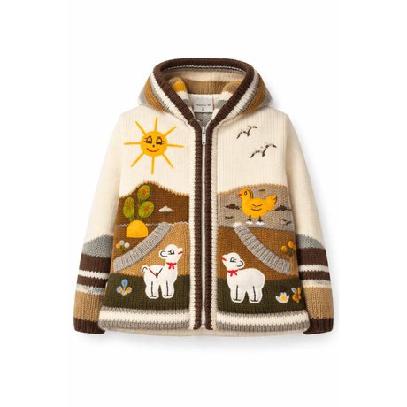 Children's sweater with farm-themed design on a white background - okotoks hc pharmacy