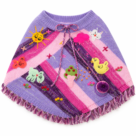 Colorful knitted poncho with decorative elements on a white background - okotoks hc pharmacy
