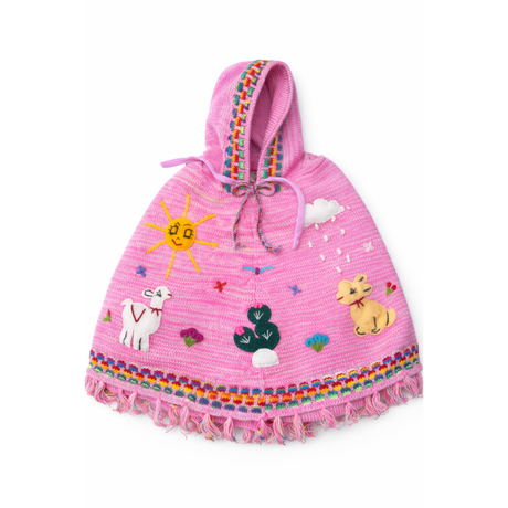 Pink children's hooded jacket with colorful designs on a white background - okotoks hc pharmacy