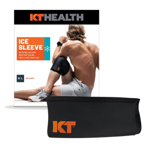 KT Health ice sleeve packaging with a person using the ice sleeve on their knee. - okotoks hc pharmacy