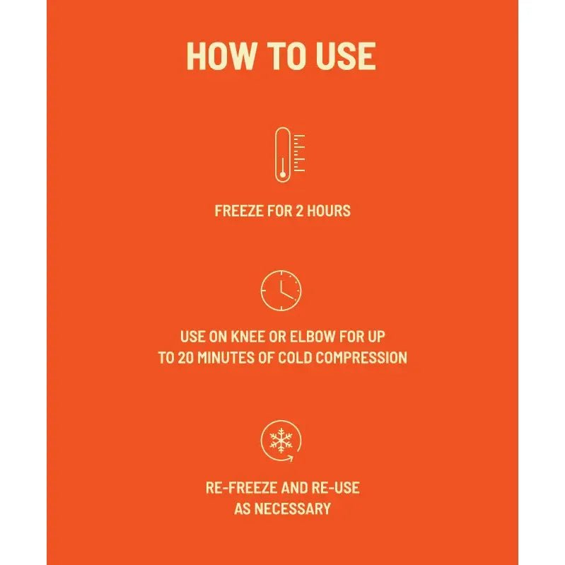 Instructions for using a cold compression product on an orange background - okotoks hc pharmacy