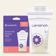 Lansinoh breastmilk storage bags packaging and a single bag on a beige background - okotoks hc pharmacy