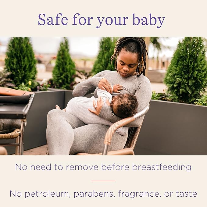 Woman breastfeeding a baby outdoors with text about product safety for babies. - okotoks hc pharmacy