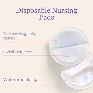 Disposable nursing pads with text highlighting features on a light background - okotoks hc pharmacy