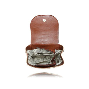 Brown leather pouch with floral lining on a white background - okotoks hc pharmacy