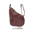 A wine leather shoulder bag with a diagonal zip closure, a front zippered pocket, and a matching leather strap, shown against a plain white background with a subtle reflection. - okotoks hc pharmacy