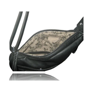 Black handbag with floral lining on a white background - okotoks hc pharmacy