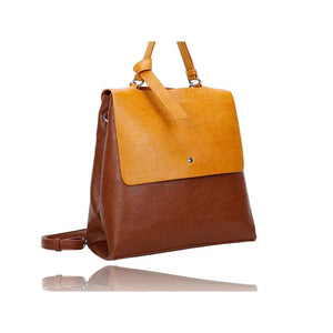 Brown and orange leather handbag on a white background - okotoks hc pharmacy