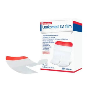 Leukomed I.V. film packaging with red and blue accents on a white background - okotoks hc pharmacy