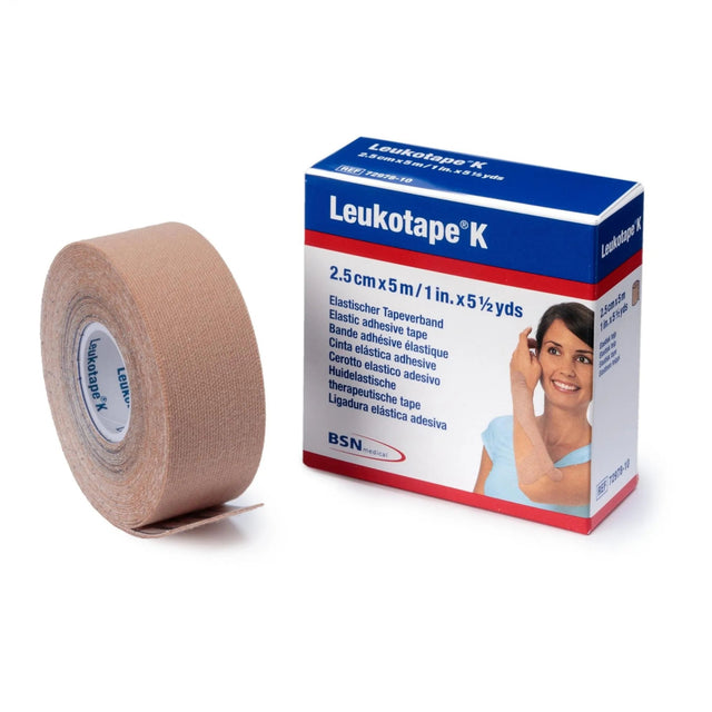 Leukotape K roll and packaging on a white background - okotoks hc pharmacy