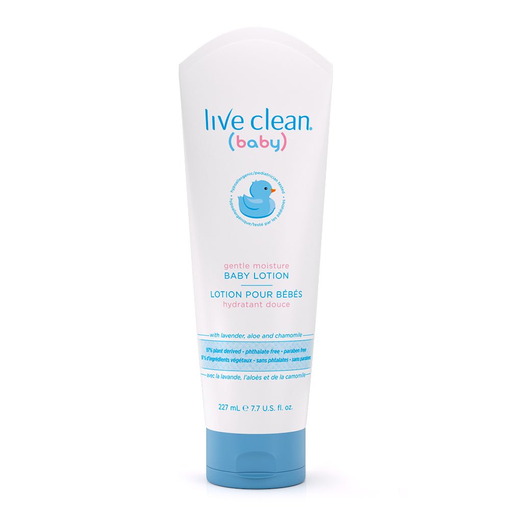Tube of live clean baby lotion on a white background - okotoks hc pharmacy