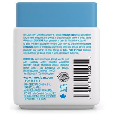 Back of a Live Clean baby product container with text and branding. - okotoks hc pharmacy