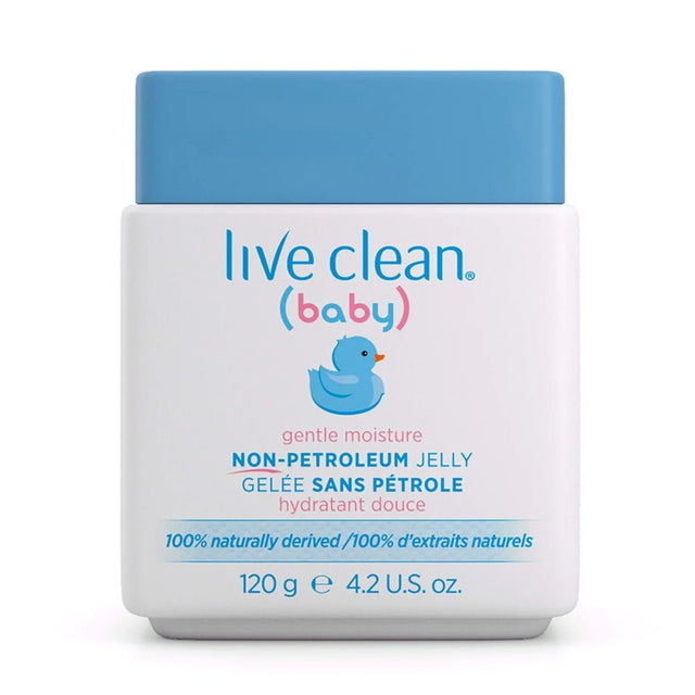 Jar of 'live clean baby' non-petroleum jelly with blue lid on a white background - okotoks hc pharmacy