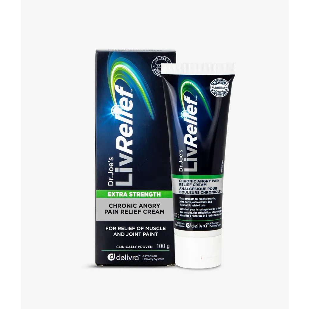 Dr. Joel's LivRelief Extra Strength Chronic Angry Pain Relief Cream packaging on a white background - okotoks hc pharmacy