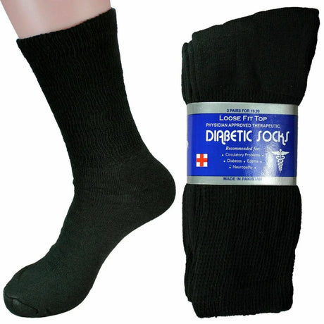 Black diabetic socks with packaging on a white background - okotoks hc pharmacy