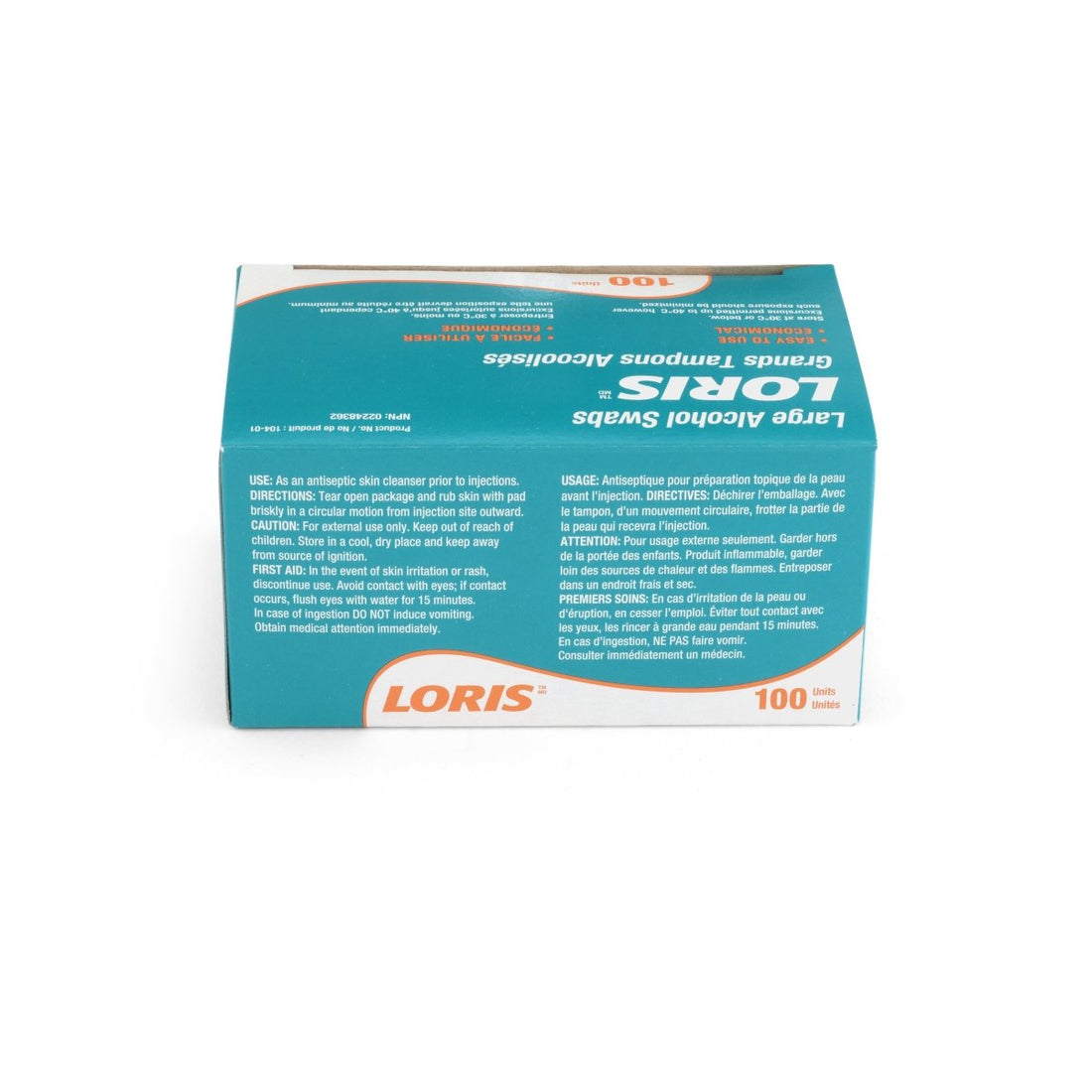 Box of LORIS large wipes on a white background - okotoks hc pharmacy