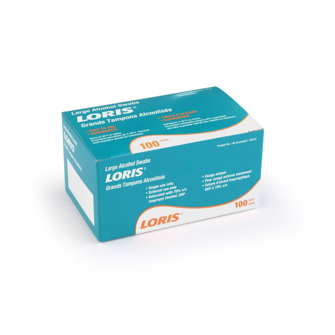 Box of LORIS large alcohol swabs on a white background - okotoks hc pharmacy