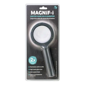 MAGNiF-i hand-held magnifier packaging with text on a white background - okotoks hc pharmacy 