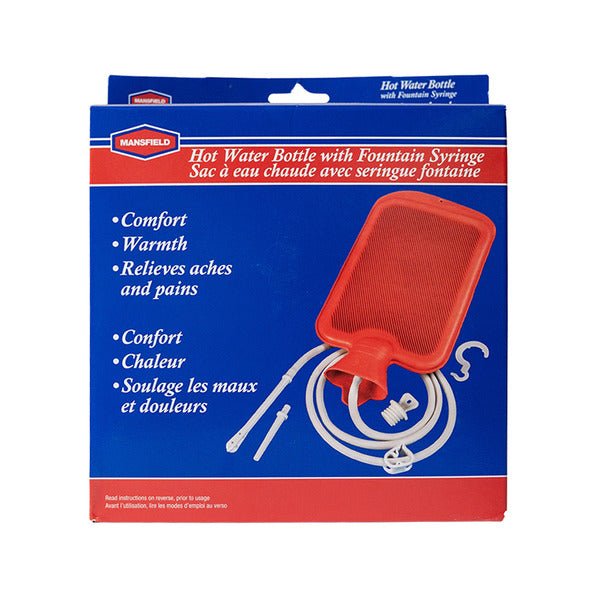 Hot water bottle with fountain syringe packaging on a white background - okotoks hc pharmacy