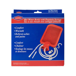 Hot water bottle with fountain syringe packaging on a white background - okotoks hc pharmacy