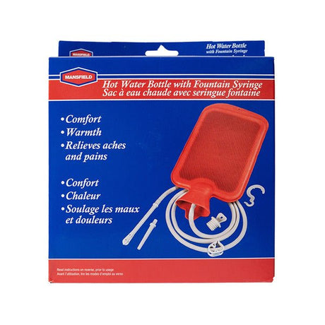 Hot water bottle with fountain syringe packaging on a white background - okotoks hc pharmacy