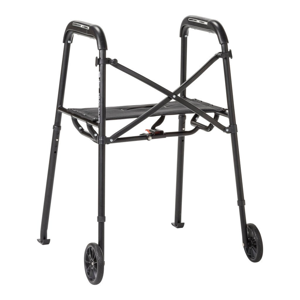 Black walker with wheels on a white background. - okotoks hc pharmacy