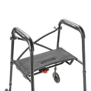 Black walker with seat on a white background - okotoks hc pharmacy