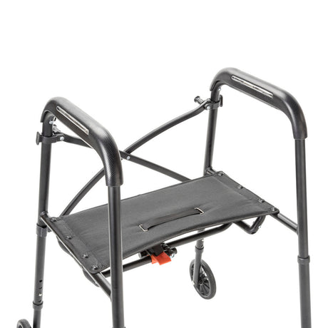 Black walker with seat on a white background - okotoks hc pharmacy