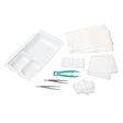 Collection of medical supplies including gauze, tweezers, and a tray on a white background - okotoks hc pharmacy