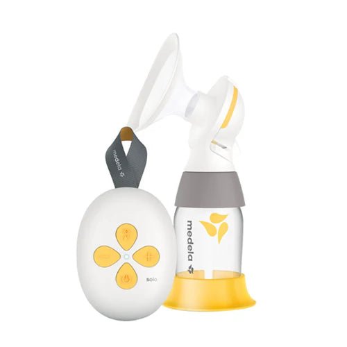 electric breast pump with a white and yellow design on a white background - okotoks hc pharmacy