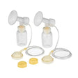 Double breast pump with clear bottles and accessories on a white background - okotoks hc pharmacy