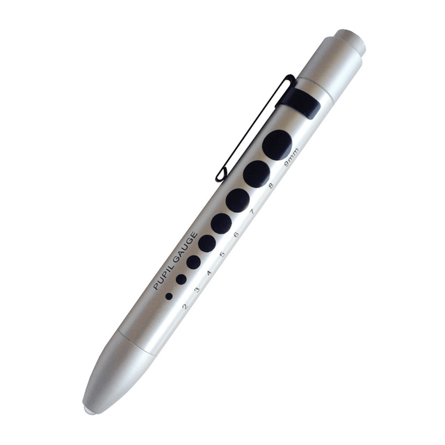 silver pen-like device with black circular markers on a white background - okotoks hc pharmacy