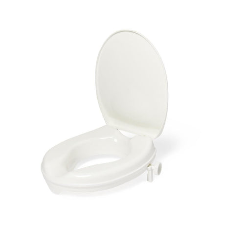 A white plastic sit-on-top toilet seat and lid, shown open on a clean white background. - okotoks hc pharmacy
