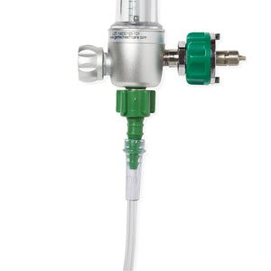 Medical oxygen regulator with green accents on a white background - okotoks hc pharmacy
