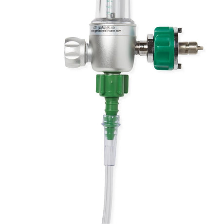 Medical oxygen regulator with green accents on a white background - okotoks hc pharmacy