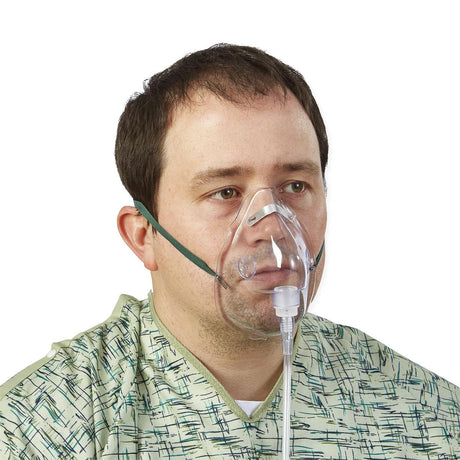 Man wearing an oxygen mask on a white background - okotoks hc pharmacy