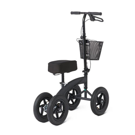 Black knee scooter with a basket on a white background - okotoks hc pharmacy
