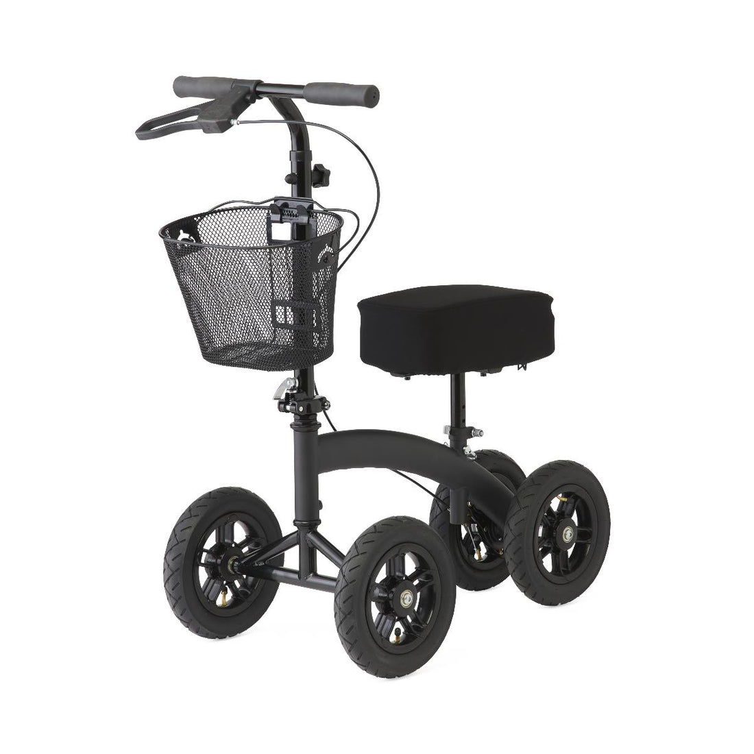 Black knee walker with basket on a white background - okotoks hc pharmacy