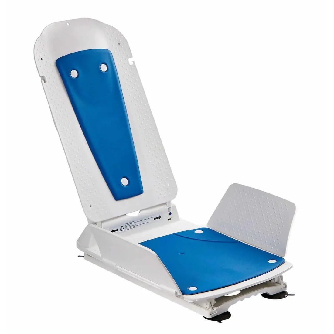 Blue and white adjustable seat on a white background - okotoks hc pharmacy